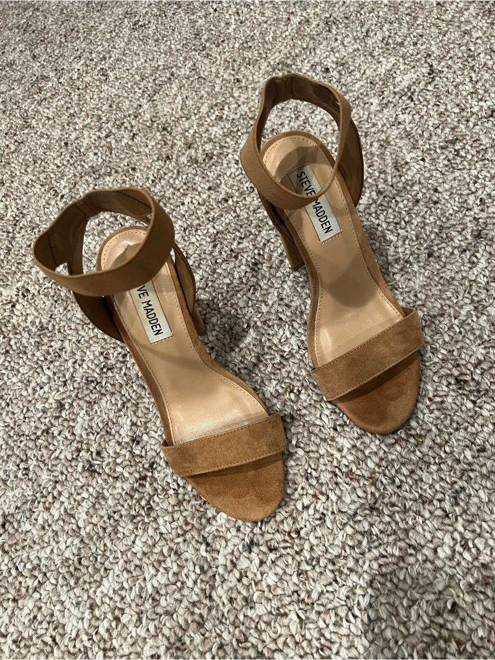Steve Madden Cognac Suede Ankle-Strap Block Heels